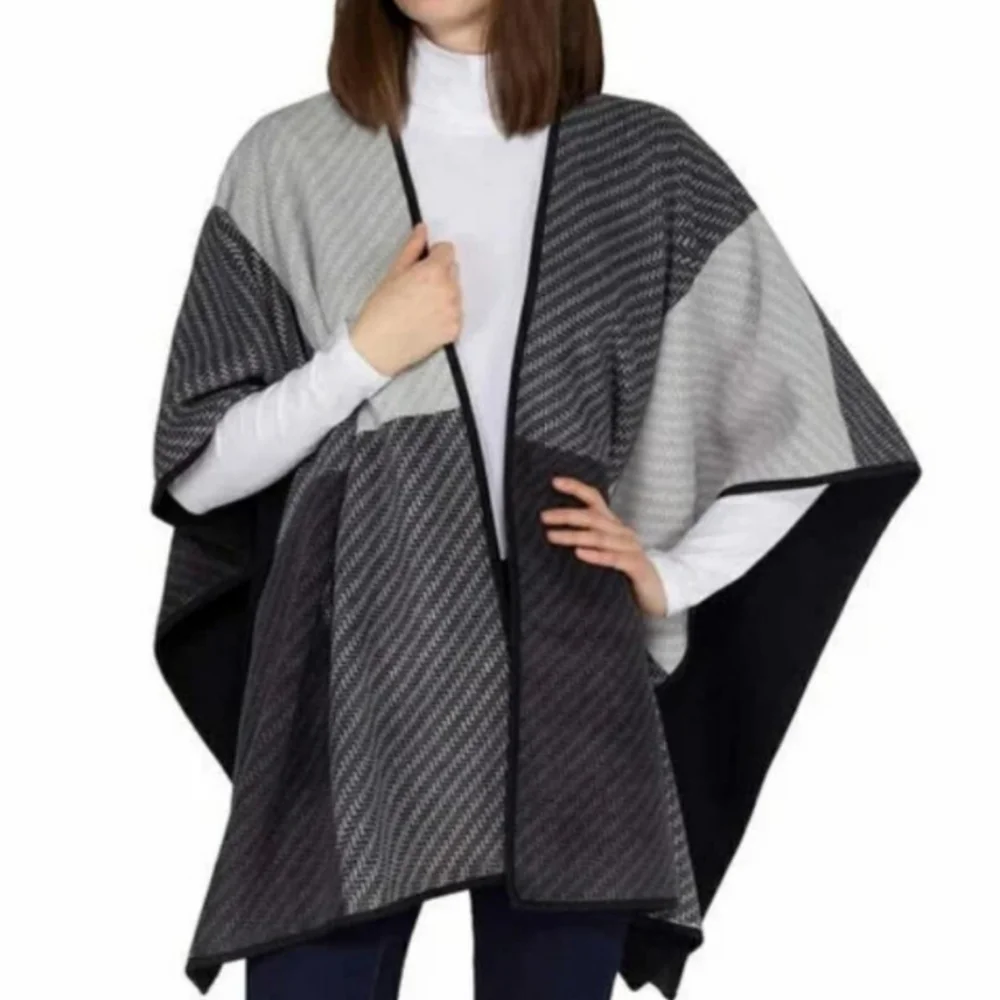 Ike Behar (One Size) Multicolor Striped Colorblock Reversible Cape Sweater Wrap